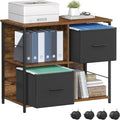 Meuble de rangement mobile avec 2 tiroirs en tissu et étagères ouvertes, marron rustique