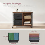 Meuble de rangement mobile avec 2 tiroirs en tissu et étagères ouvertes, marron rustique