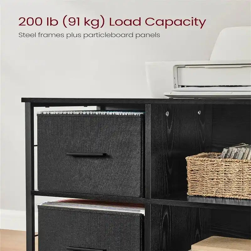 Meuble de rangement mobile avec 2 tiroirs en tissu et étagères ouvertes, marron rustique