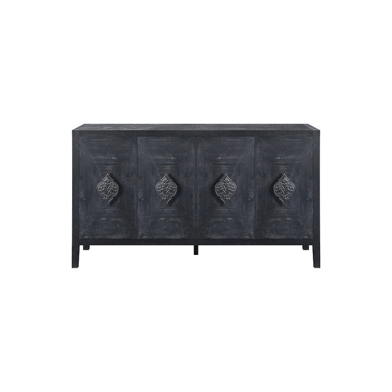 Bahut ancien sculpté à 4 portes en noir et marron