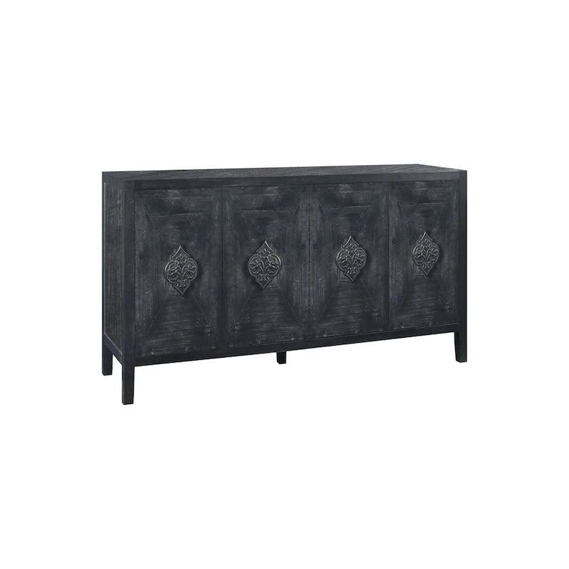 Bahut ancien sculpté à 4 portes en noir et marron