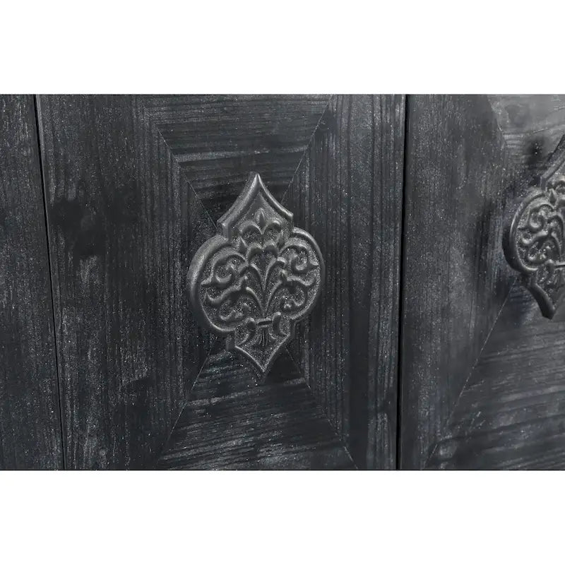Bahut ancien sculpté à 4 portes en noir et marron