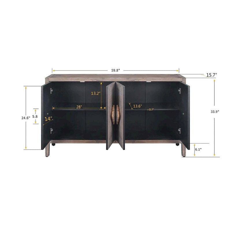 Bahut ancien sculpté à 4 portes en noir et marron