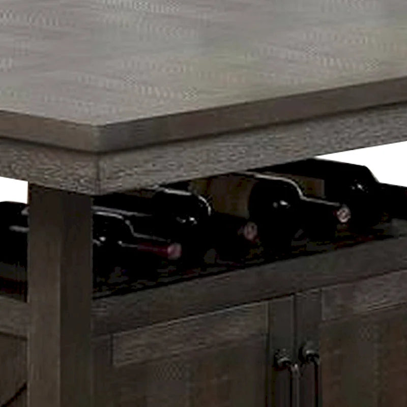 Table de salle à manger hauteur comptoir en bois massif gris avec armoire de rangement et casier à vin