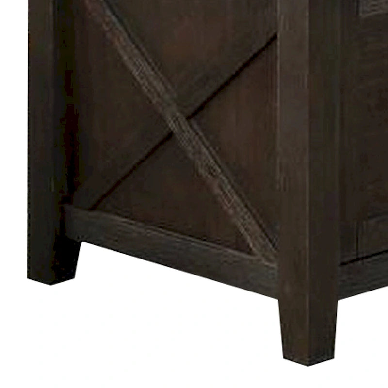 Table de salle à manger hauteur comptoir en bois massif gris avec armoire de rangement et casier à vin