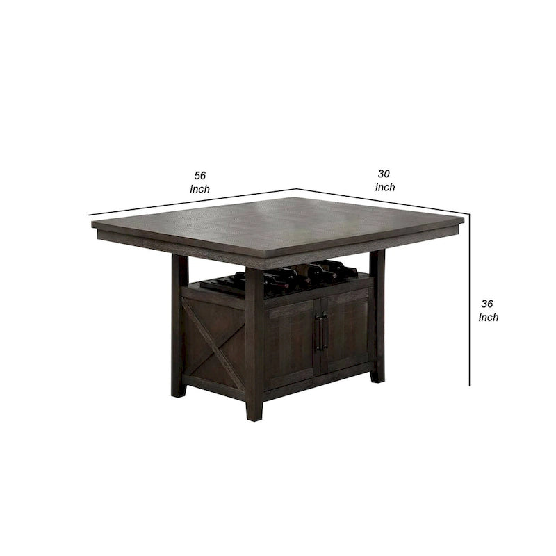 Table de salle à manger hauteur comptoir en bois massif gris avec armoire de rangement et casier à vin
