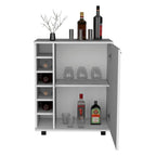 Desserte de bar roulante avec casier à vin, armoire à porte unique, finition blanche