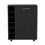 Desserte de bar roulante avec casier à vin, armoire à porte unique, finition blanche