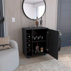 Desserte de bar roulante avec casier à vin, armoire à porte unique, finition blanche