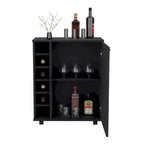 Desserte de bar roulante avec casier à vin, armoire à porte unique, finition blanche