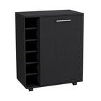 Desserte de bar roulante avec casier à vin, armoire à porte unique, finition blanche