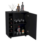 Desserte de bar roulante avec casier à vin, armoire à porte unique, finition blanche