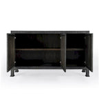 Buffet de rangement à 3 portes en raphia tressé gris anthracite avec poignées en anneau en laiton