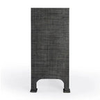 Buffet de rangement à 3 portes en raphia tressé gris anthracite avec poignées en anneau en laiton