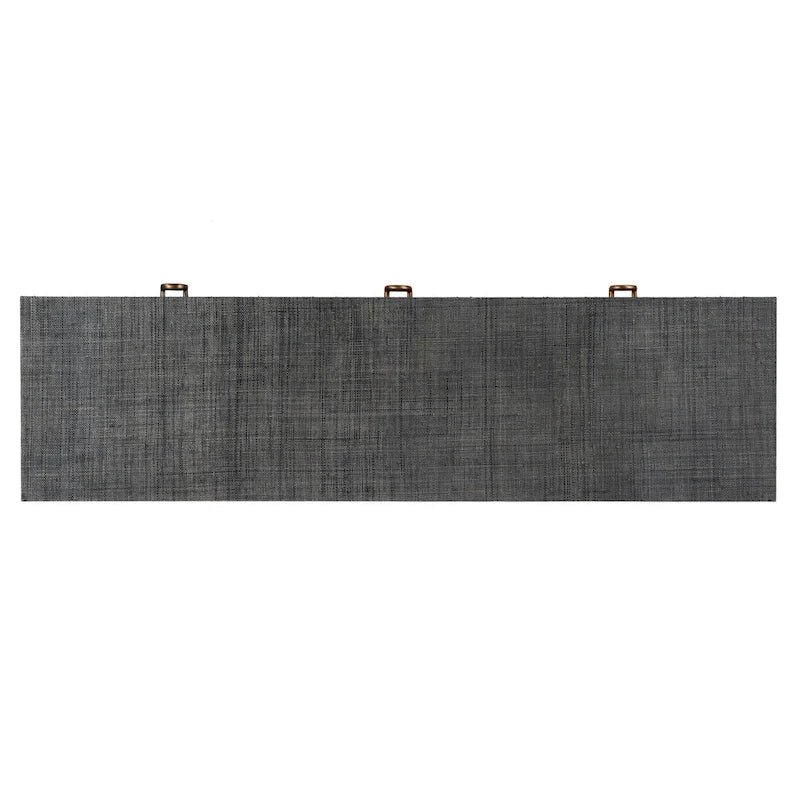 Buffet de rangement à 3 portes en raphia tressé gris anthracite avec poignées en anneau en laiton