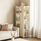 Meuble de rangement roulant blanc à 4 niveaux avec portes transparentes et roulettes verrouillables