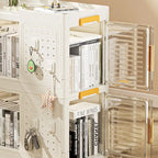 Meuble de rangement roulant blanc à 4 niveaux avec portes transparentes et roulettes verrouillables