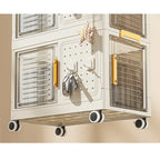 Meuble de rangement roulant blanc à 4 niveaux avec portes transparentes et roulettes verrouillables