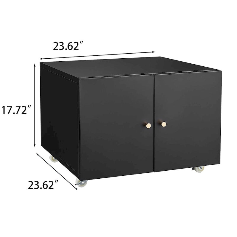 Armoire de rangement mobile en acier noir à 2 portes avec roulettes verrouillables et diviseurs réglables