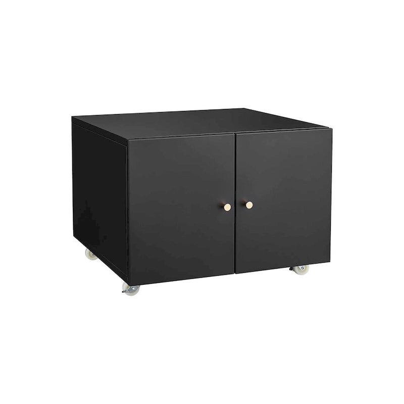 Armoire de rangement mobile en acier noir à 2 portes avec roulettes verrouillables et diviseurs réglables