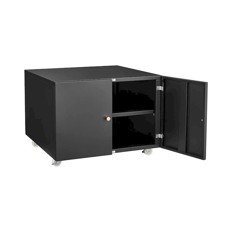 Armoire de rangement mobile en acier noir à 2 portes avec roulettes verrouillables et diviseurs réglables