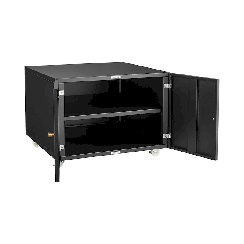 Armoire de rangement mobile en acier noir à 2 portes avec roulettes verrouillables et diviseurs réglables