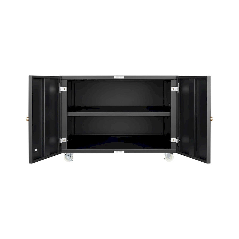 Armoire de rangement mobile en acier noir à 2 portes avec roulettes verrouillables et diviseurs réglables