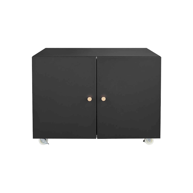 Armoire de rangement mobile en acier noir à 2 portes avec roulettes verrouillables et diviseurs réglables