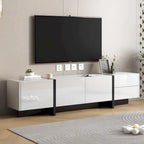Meuble TV brillant blanc et noir avec tiroirs et placards
