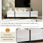 Meuble TV brillant blanc et noir avec tiroirs et placards