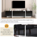 Meuble TV brillant blanc et noir avec tiroirs et placards