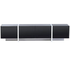 Meuble TV brillant blanc et noir avec tiroirs et placards