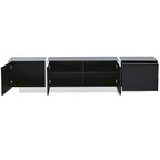 Meuble TV brillant blanc et noir avec tiroirs et placards