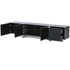 Meuble TV brillant blanc et noir avec tiroirs et placards