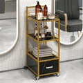 Chariot de Rangement Roulant à 3 Niveaux avec Tiroir, Cadre Doré et Surface en Marbre