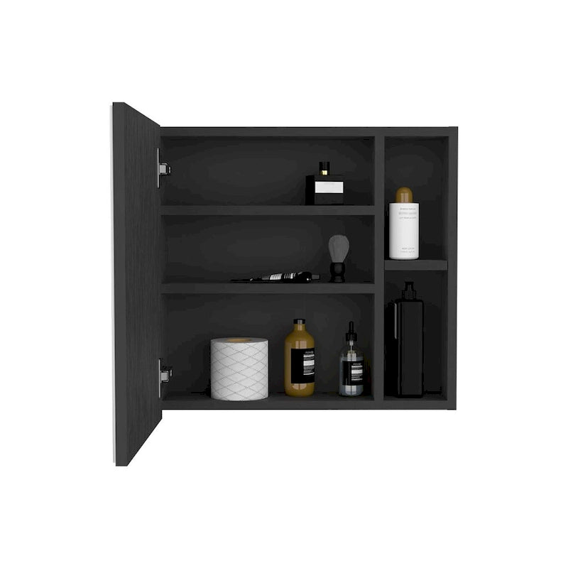 Armoire à pharmacie murale pour salle de bain, une porte, trois étagères intérieures, grise