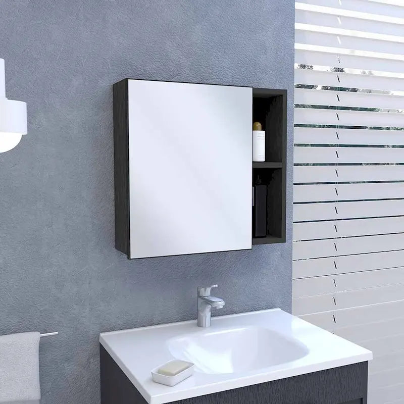 Armoire à pharmacie murale pour salle de bain, une porte, trois étagères intérieures, grise