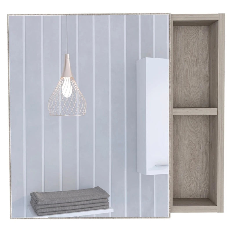 Armoire à pharmacie murale pour salle de bain, une porte, trois étagères intérieures, grise