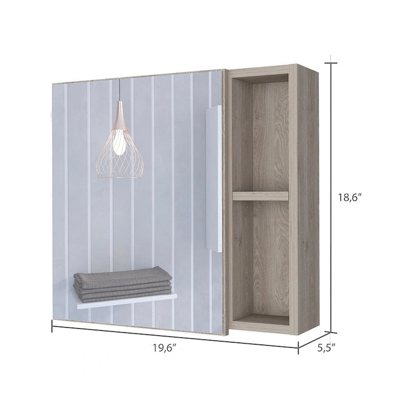Armoire à pharmacie murale pour salle de bain, une porte, trois étagères intérieures, grise