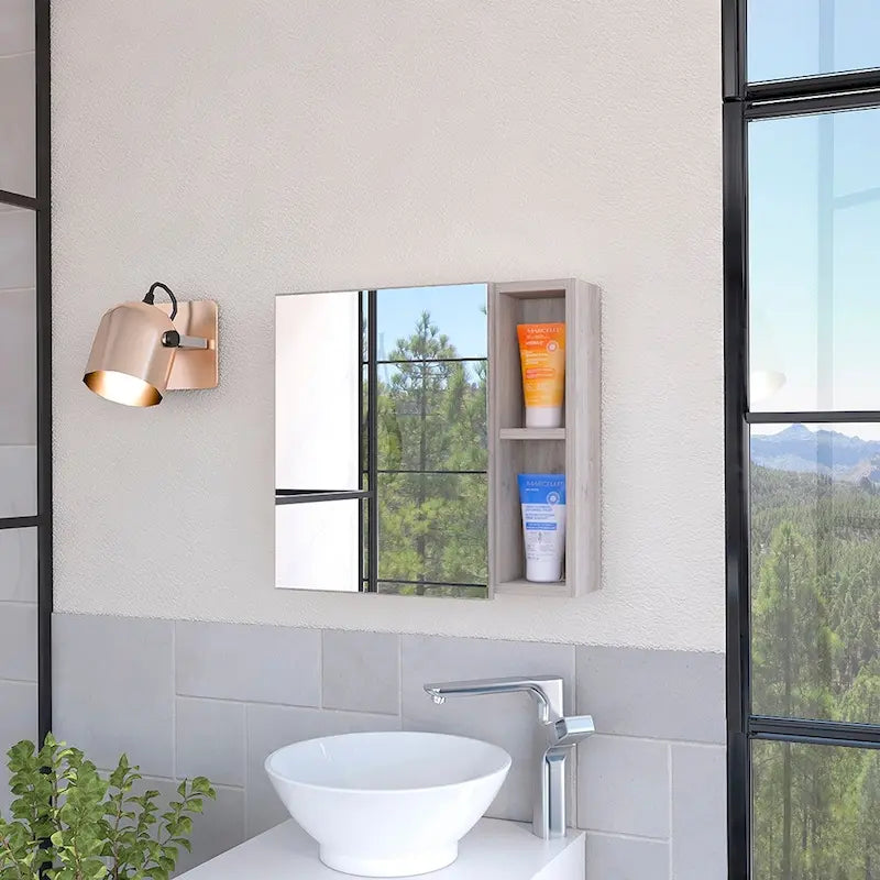 Armoire à pharmacie murale pour salle de bain, une porte, trois étagères intérieures, grise