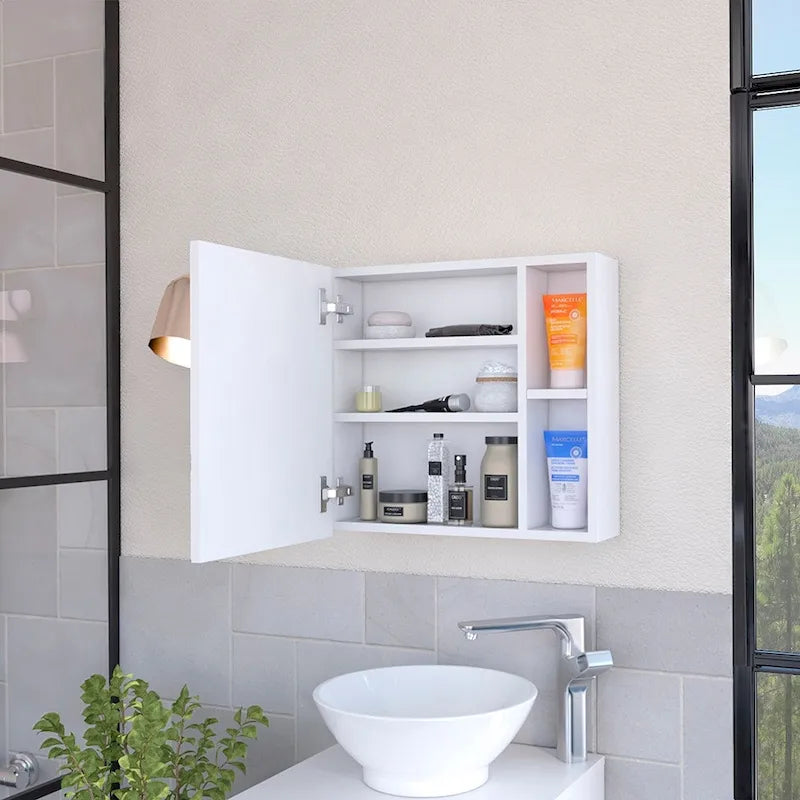 Armoire à pharmacie murale pour salle de bain, une porte, trois étagères intérieures, grise