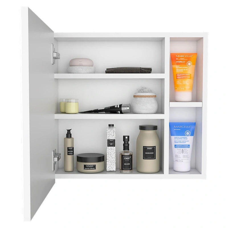 Armoire à pharmacie murale pour salle de bain, une porte, trois étagères intérieures, grise