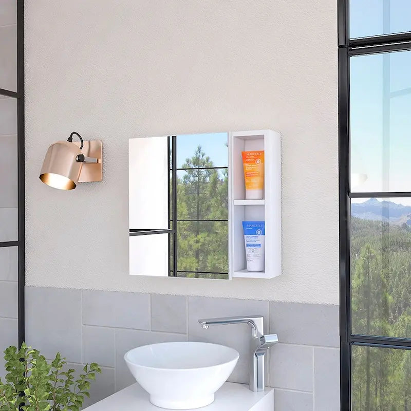 Armoire à pharmacie murale pour salle de bain, une porte, trois étagères intérieures, grise