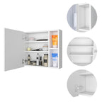 Armoire à pharmacie murale pour salle de bain, une porte, trois étagères intérieures, grise