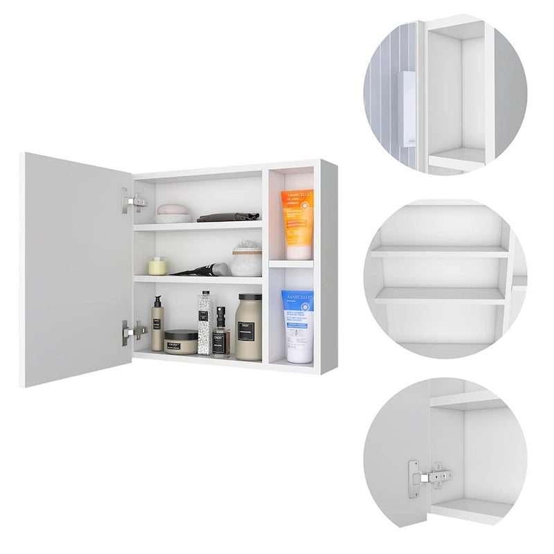 Armoire à pharmacie murale pour salle de bain, une porte, trois étagères intérieures, grise