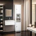 Armoire de rangement à linge autoportante avec portes, haute et blanche, pour salle de bain