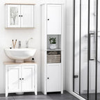 Armoire de rangement à linge autoportante avec portes, haute et blanche, pour salle de bain