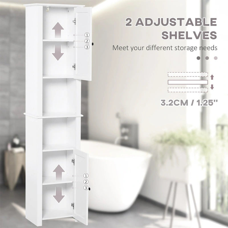 Armoire de rangement à linge autoportante avec portes, haute et blanche, pour salle de bain