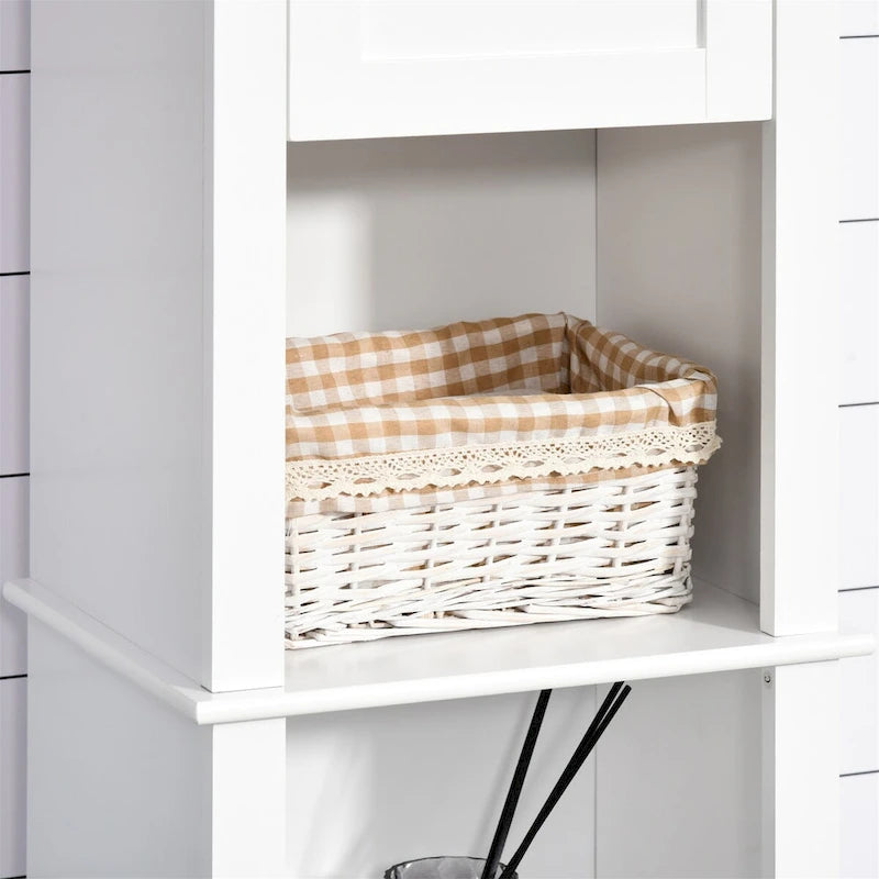 Armoire de rangement à linge autoportante avec portes, haute et blanche, pour salle de bain