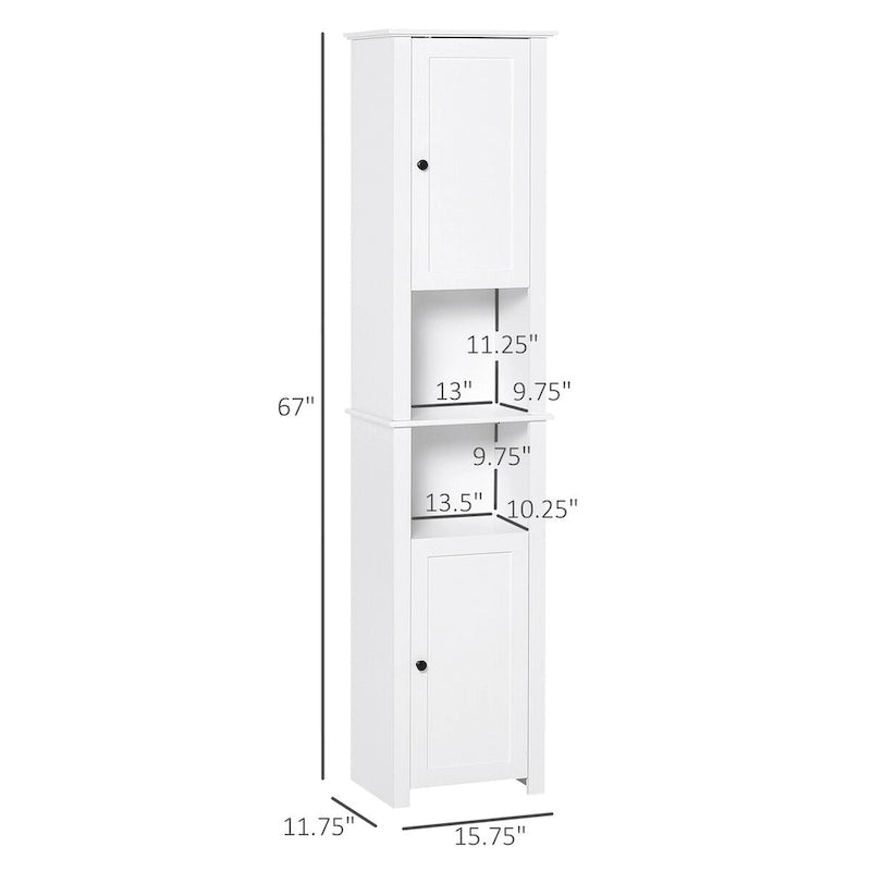 Armoire de rangement à linge autoportante avec portes, haute et blanche, pour salle de bain